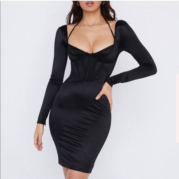 HOUSE OF CB 'Grazia' Black Disco Satin Corset Dress - Picture 4 of 9